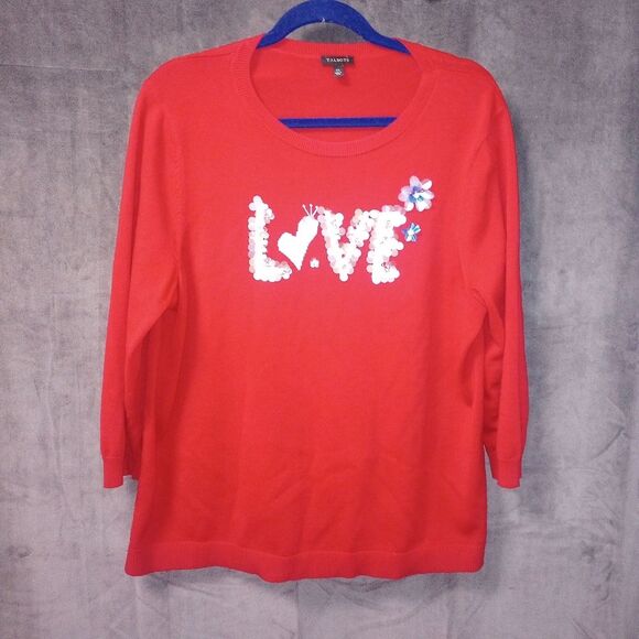 Talbots Red Embellished Love Sweater Size XL EUC P2P 23 Length 25 in - Picture 2 of 11